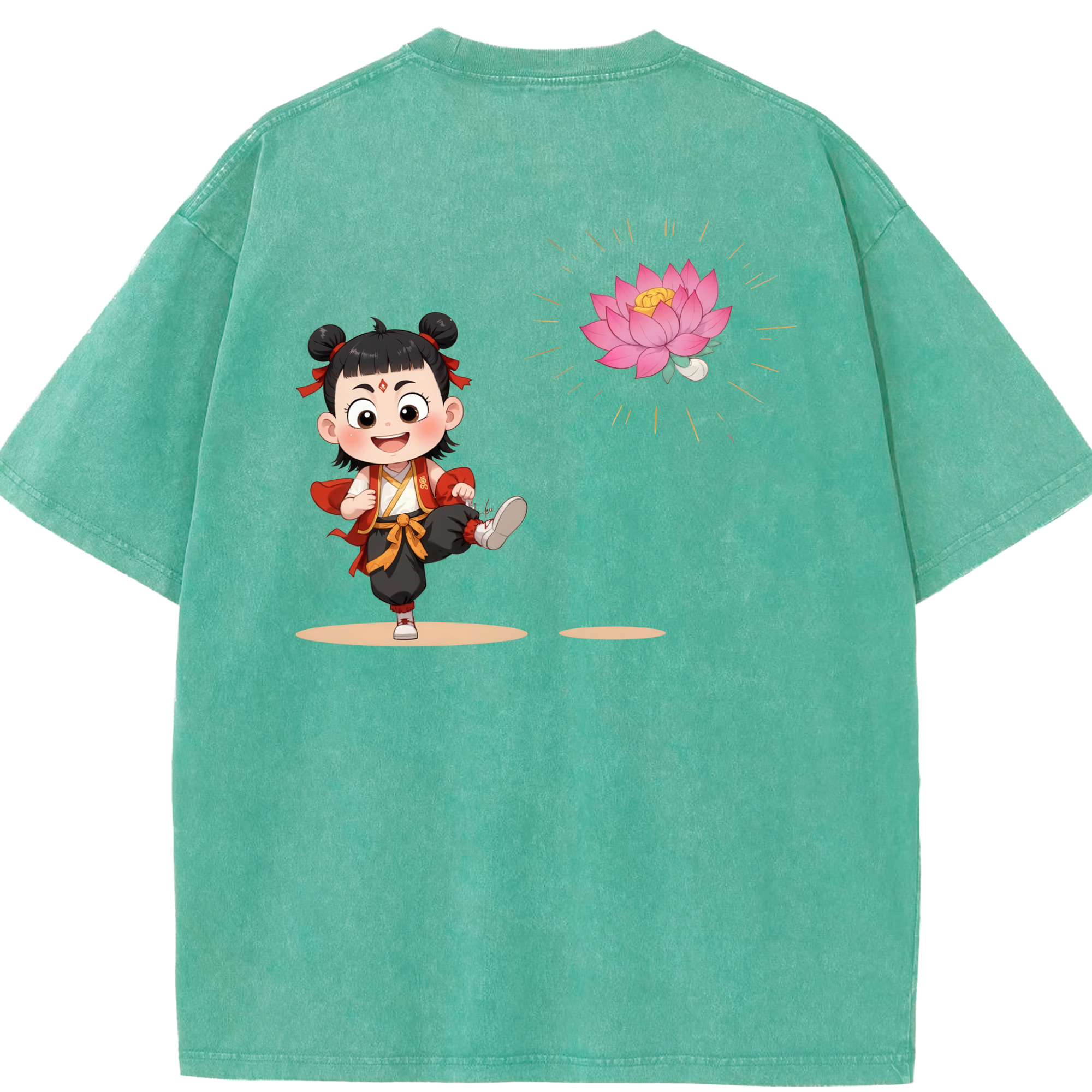 （画像用） Ne Zha 2 ナタ 魔童の大暴れ 綿100% ヴィンテージ風 半袖Tシャツ（背面プリント）